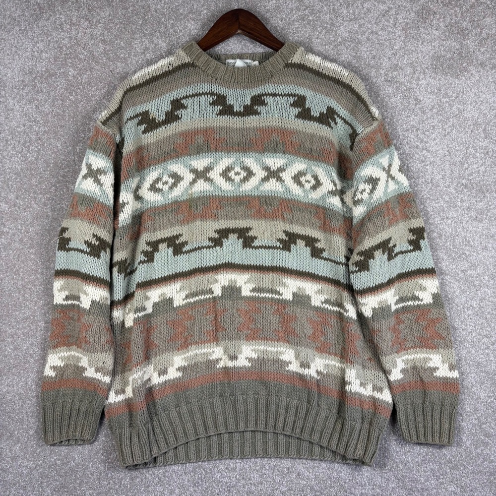Banana Republic Safari & Travel Vintage 100% Silk Hand Knit Sweater XL Brown Tan